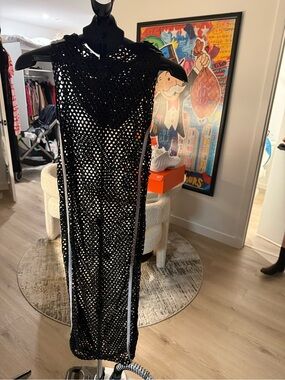 love, Fire Black Crochet Midi Dress with White Side Trim